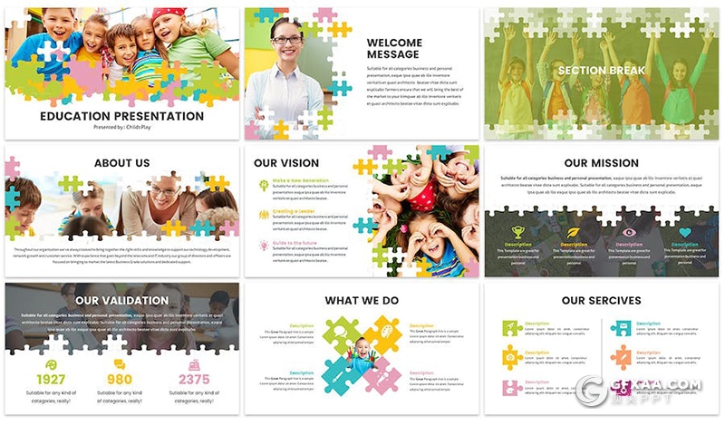 创意拼图教育主题演讲keynote模板6种配色2款尺寸 - 顶尖PPT