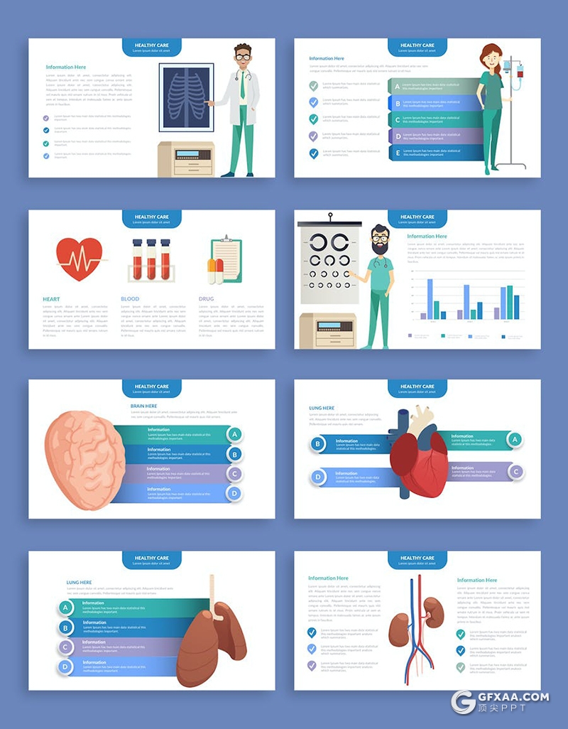61页医疗医学健康分析信息图表PPT模板3种配色 - 顶尖PPT