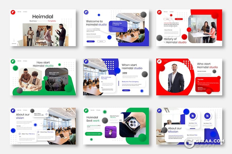 39页多色彩业务合作商业计划商务通用国外PPT模板 - 顶尖PPT
