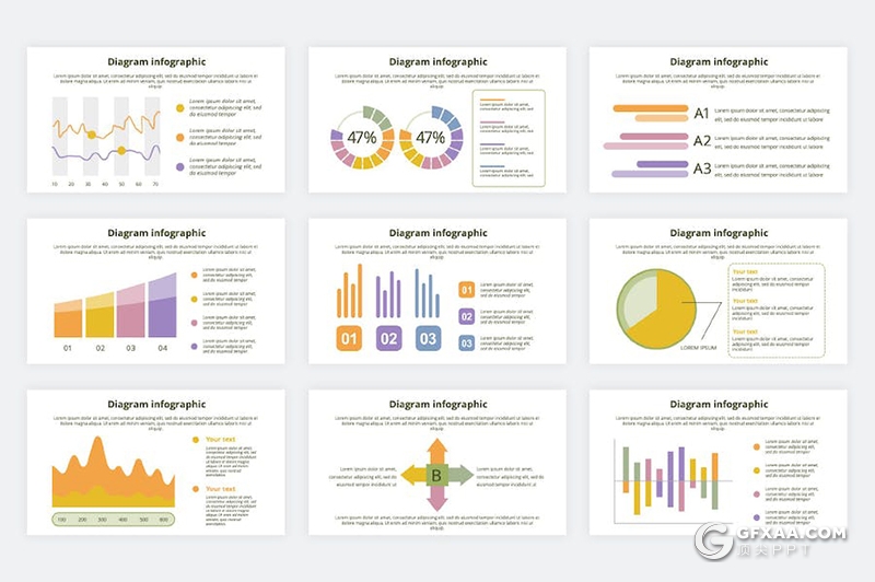 36页财务数据条形柱形饼形数据分析信息图形图表PPT模板 - 顶尖PPT
