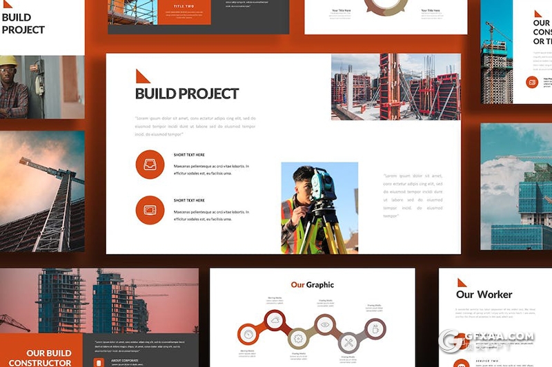 20页工地建筑建造施工主题国外PPT模板 - 顶尖PPT