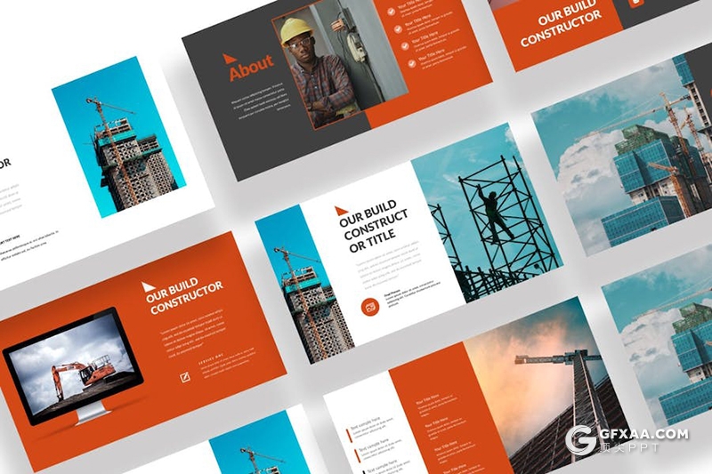 20页工地建筑建造施工主题国外PPT模板 - 顶尖PPT