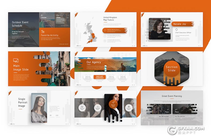 32页橙色旅游旅行社户外露营旅游主题国外PPT、keynote模板 - 顶尖PPT