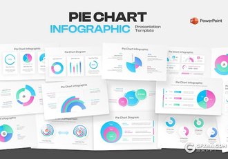 20页饼图渐变信息图图形图表PPT模板 - 顶尖PPT