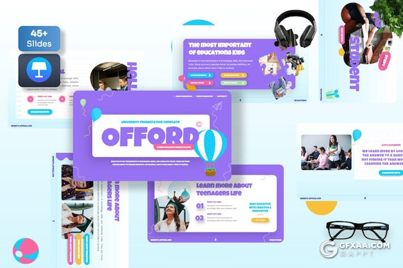 45页创意精美大学教育宣传培训生活展示国外keynote模板 - 顶尖PPT