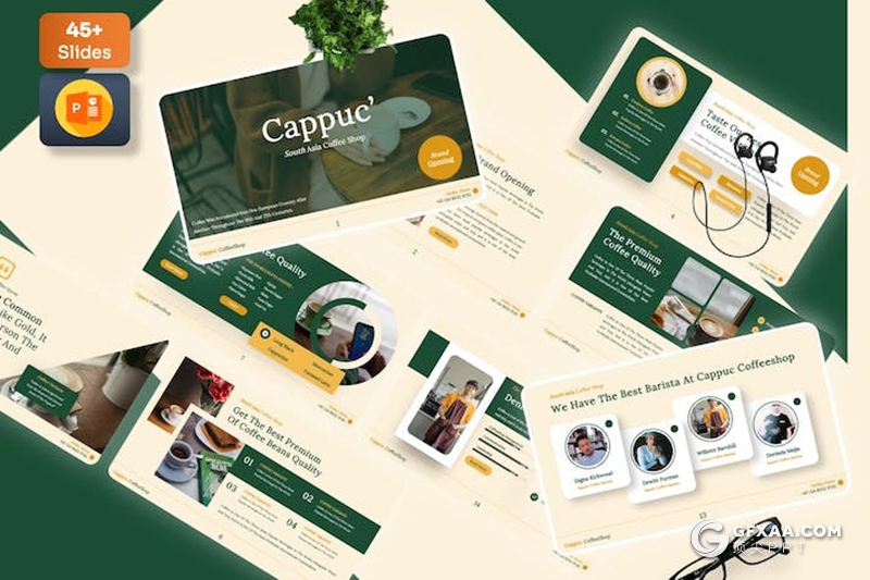 45页咖啡厅品牌介绍宣传咖啡宣传调研多用途国外PPT模板 - 顶尖PPT