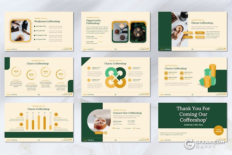 45页咖啡厅品牌介绍宣传咖啡宣传调研多用途国外keynote模板 - 顶尖PPT