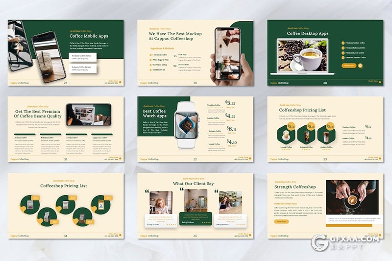 45页咖啡厅品牌介绍宣传咖啡宣传调研多用途国外keynote模板 - 顶尖PPT