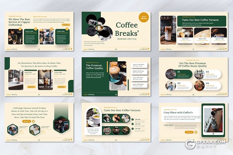 45页咖啡厅品牌介绍宣传咖啡宣传调研多用途国外keynote模板 - 顶尖PPT