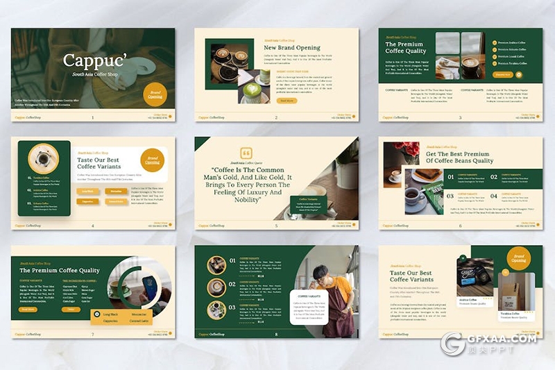 45页咖啡厅品牌介绍宣传咖啡宣传调研多用途国外keynote模板 - 顶尖PPT
