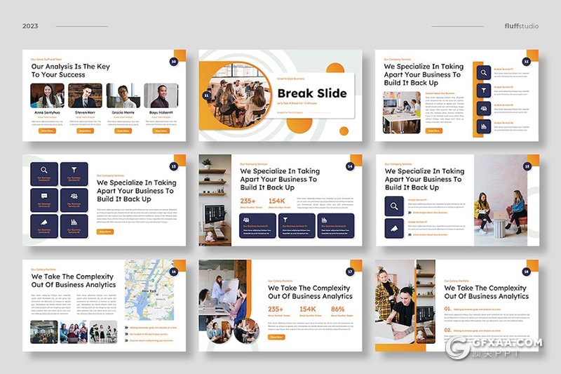 25页橙色商业计划业务合作团队介绍商业分析国外PPT模板 - 顶尖PPT
