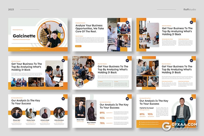 25页橙色商业计划业务合作团队介绍商业分析国外PPT模板 - 顶尖PPT