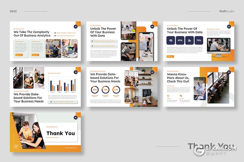 25页橙色商业计划业务合作团队介绍商业分析国外PPT模板 - 顶尖PPT