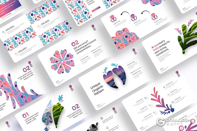 20页唯美花朵造型独特的图案国外PPT模板 - 顶尖PPT