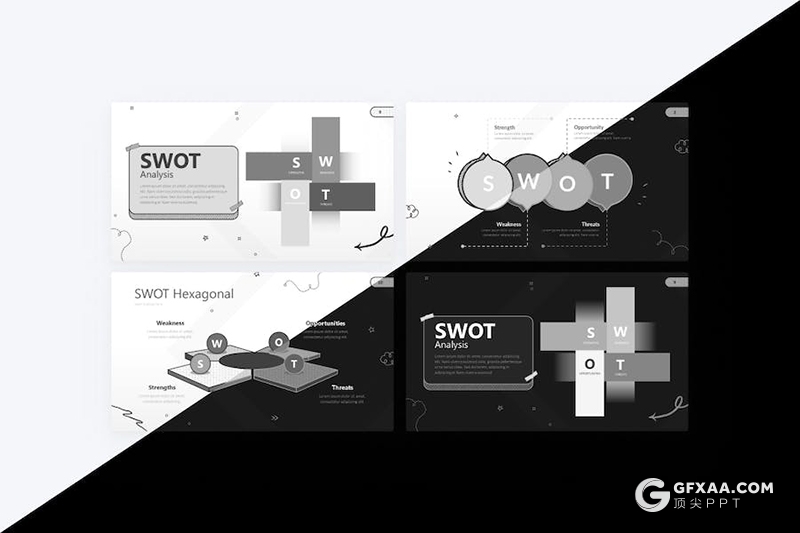 16页SWOT涂鸦信息图表PPT模板 - 顶尖PPT