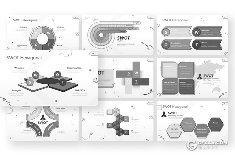 16页SWOT涂鸦信息图表PPT模板 - 顶尖PPT