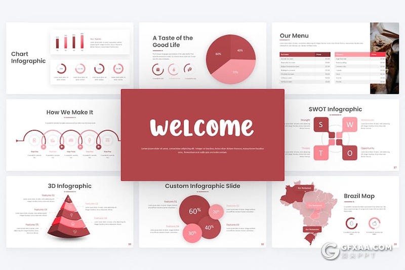 35页栗色极简美食甜点介绍宣传国外PPT模板 - 顶尖PPT