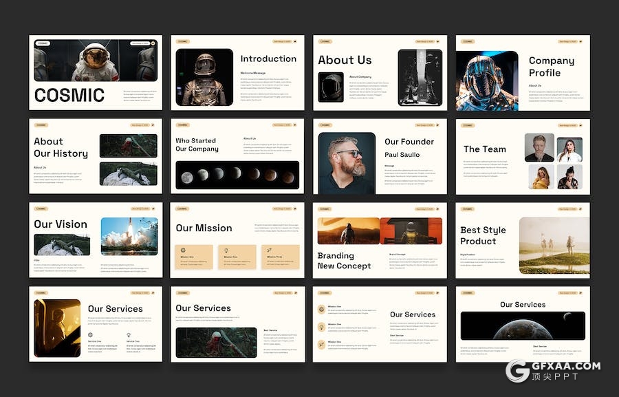 30页宇宙创意宇航员演示国外PPT模板 - 顶尖PPT