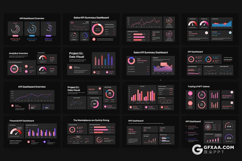 30页商业数据分析点线图折线图KPI仪表板信息图表keynote模板 - 顶尖PPT