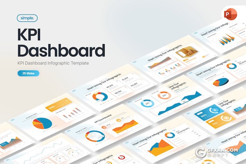 35页商业数据分析点线图折线图KPI仪表板信息图表PPT模板 - 顶尖PPT