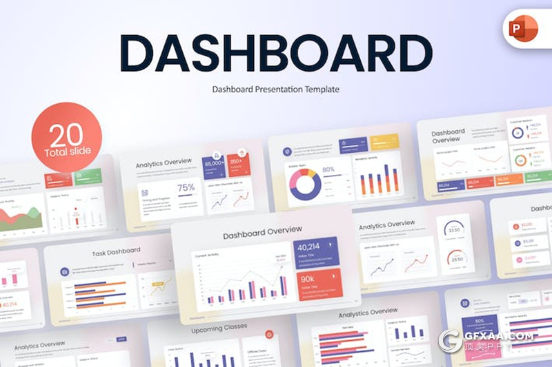 20页商业数据分析点线图折线图KPI仪表板信息图表PPT模板 - 顶尖PPT