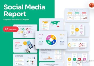 20页社交媒体数据报告分析图形图表PPT模板 - 顶尖PPT