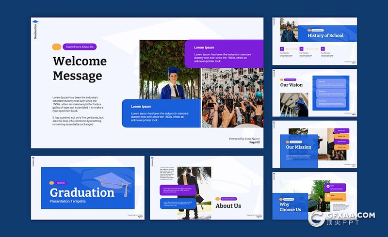 35页毕业典礼照片展示学生风采国外PPT模板 - 顶尖PPT