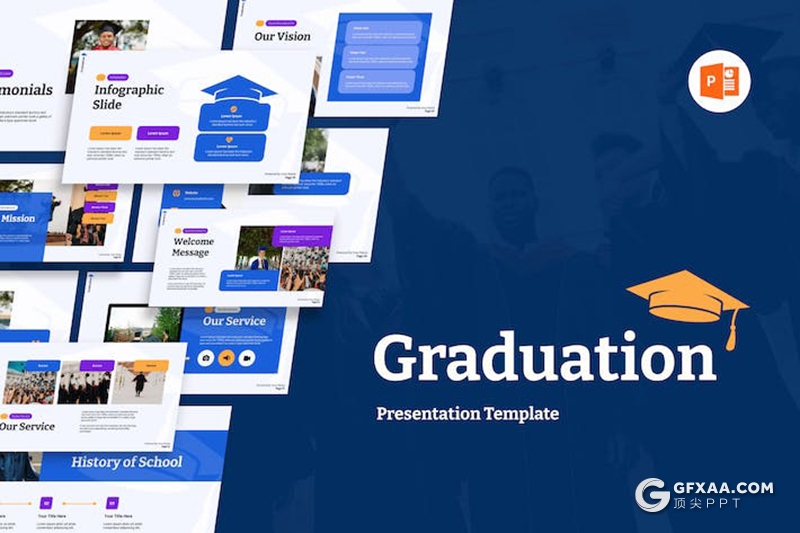35页毕业典礼照片展示学生风采国外PPT模板 - 顶尖PPT