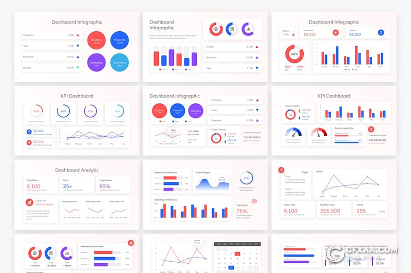 21页数据统计分析仪表板信息图形图表PPT模板 - 顶尖PPT