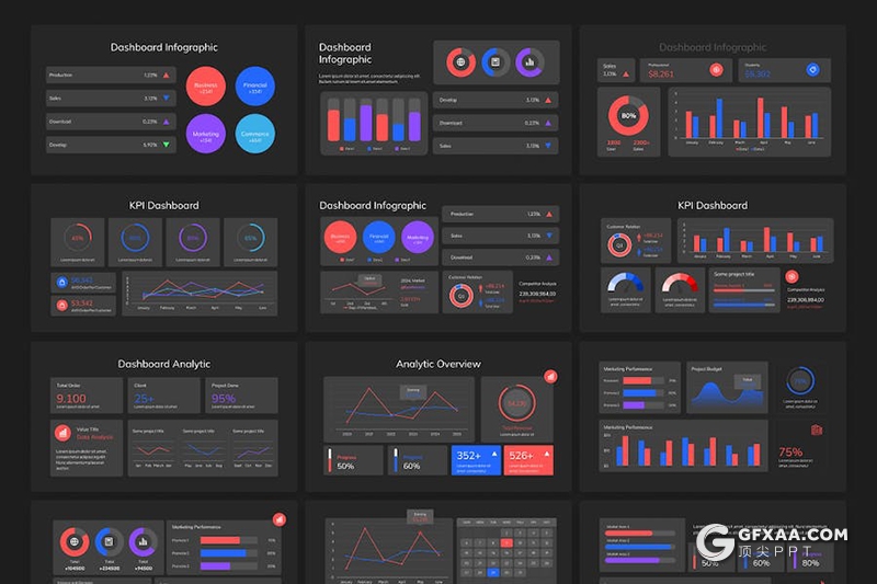 21页数据统计分析仪表板信息图形图表PPT模板 - 顶尖PPT