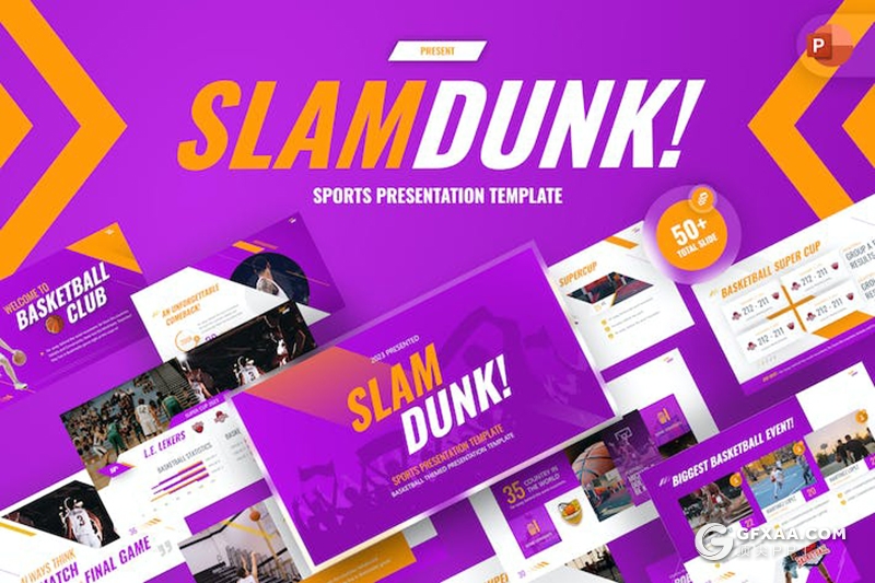 50页创意篮球比赛体育运动介绍国外PPT模板 - 顶尖PPT