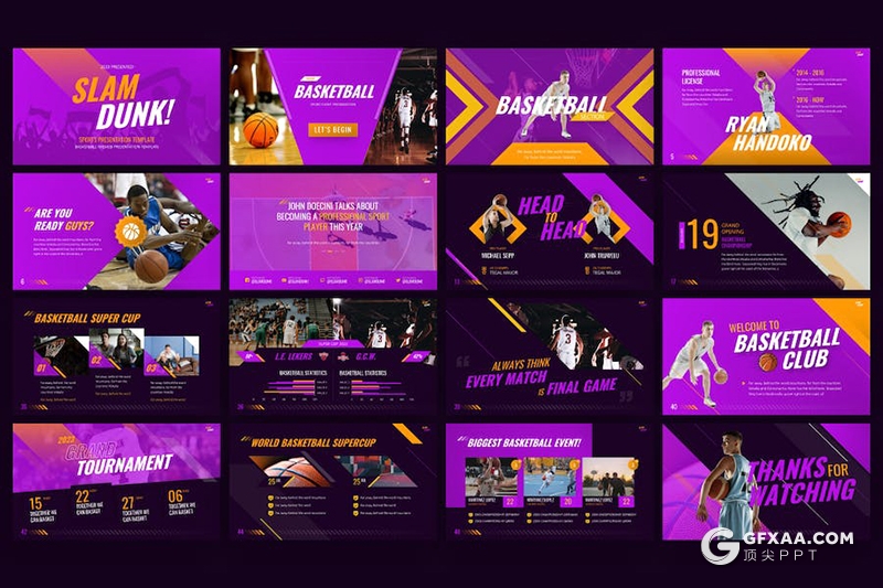 50页创意篮球比赛体育运动介绍国外PPT模板 - 顶尖PPT