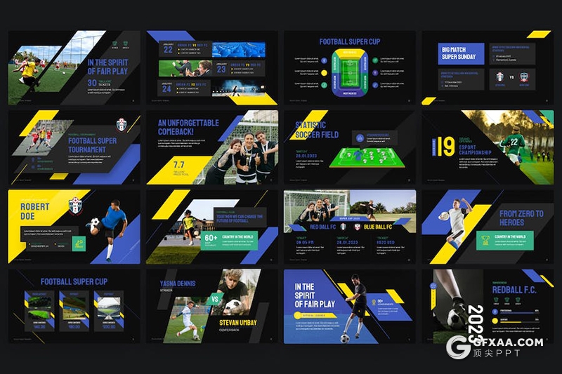 40页大气足球体育运动比赛介绍国外PPT模板 - 顶尖PPT