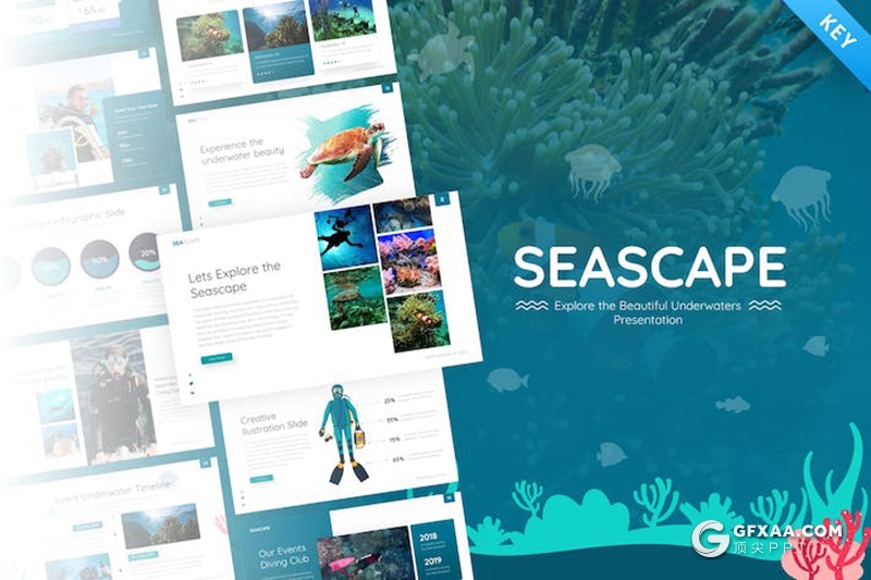 海底旅游探险海底生物介绍宣传keynote模板11种配色 - 顶尖PPT