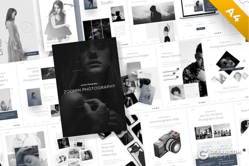 60页肖像摄影国外PPT模板A4尺寸11种配色 - 顶尖PPT