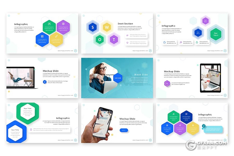 42页创意六角形排版业务合作商业计划商务通用国外PPT模板 - 顶尖PPT