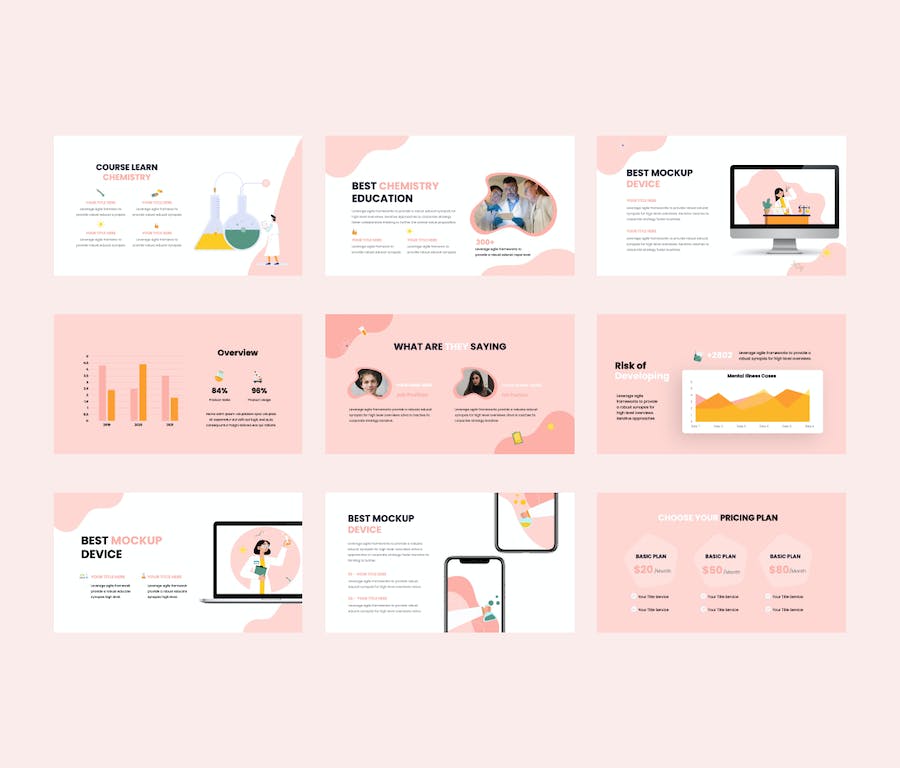 卡通插画风格化学教育演示PPT模板 - 顶尖PPT