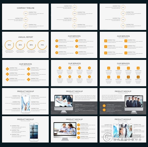 90页橙黄色企业商务报告总结PPT模板 - 顶尖PPT