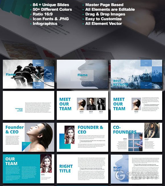 97页蓝绿渐变色商务高端PPT模板 - 顶尖PPT