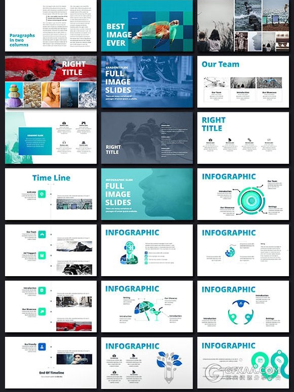 97页蓝绿渐变色商务高端PPT模板 - 顶尖PPT