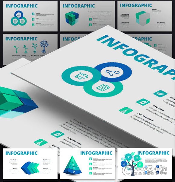 97页蓝绿渐变色商务高端PPT模板 - 顶尖PPT