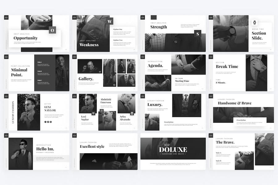 黑色系时尚极简风格男人装服饰模特写真PPT模板 - 顶尖PPT