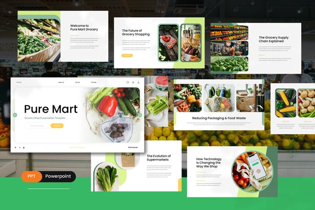 瓜果蔬菜杂货店介绍PPT模板 - 顶尖PPT