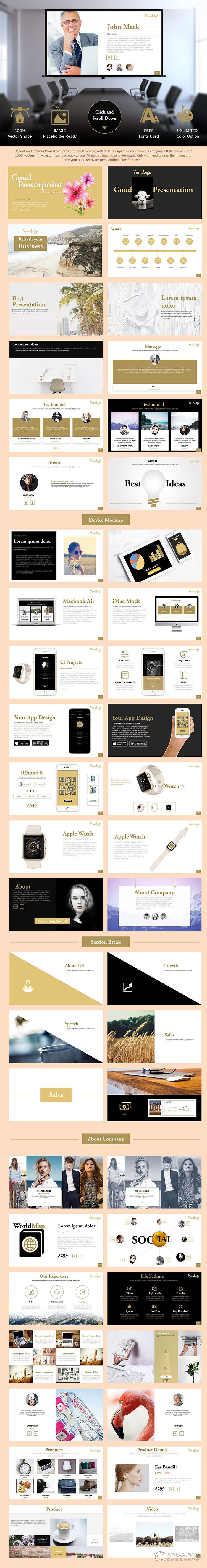 150多页土豪金配色高端大气keynote模板 - 顶尖PPT