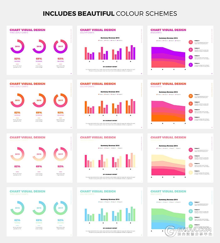 精美渐变色系商务通用PPT模板6种配色模板 - 顶尖PPT
