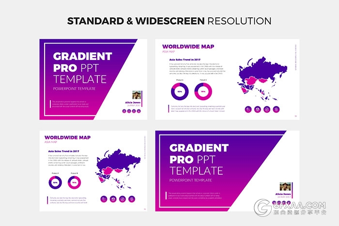 精美渐变色系商务通用PPT模板6种配色模板 - 顶尖PPT