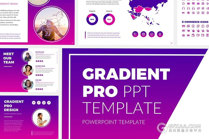 精美渐变色系商务通用PPT模板6种配色模板 - 顶尖PPT