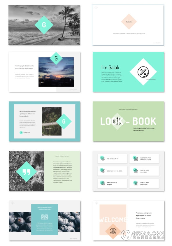 133页扁平化色块文艺小清新配色PPT模板 - 顶尖PPT