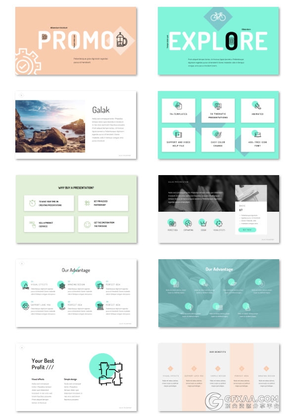 133页扁平化色块文艺小清新配色PPT模板 - 顶尖PPT