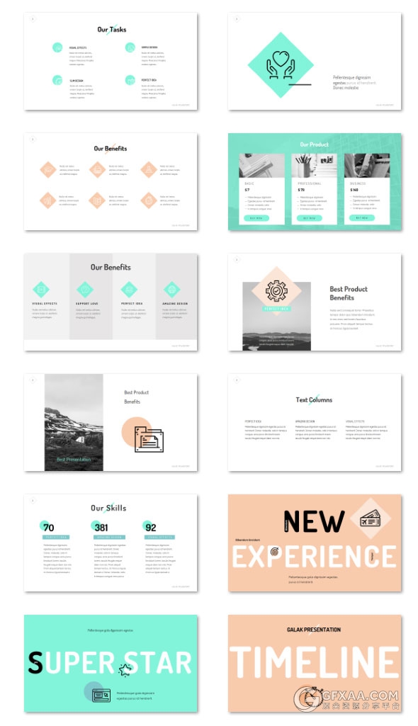 133页扁平化色块文艺小清新配色PPT模板 - 顶尖PPT